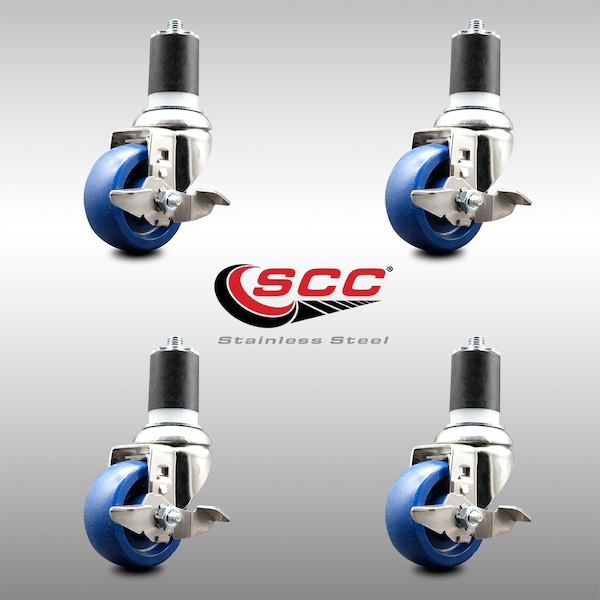 Service Caster 3 Inch 316SS Solid Poly Swivel 1-7/8 Inch Expanding Stem Caster Set Brake SCC SCC-SS316EX20S314-SPUS-TLB-178-4 - main